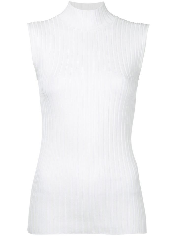 Le Ciel Bleu - Ribbed Detail Sleeveless Top - Women - Polyester/rayon - 36, White, Polyester/rayon