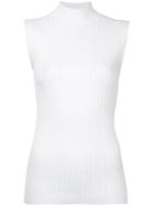 Le Ciel Bleu - Ribbed Detail Sleeveless Top - Women - Polyester/rayon - 36, White, Polyester/rayon