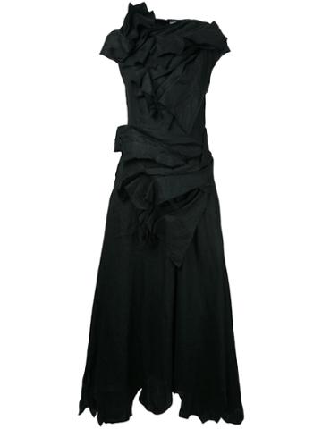 Aganovich Draped Flared Midi Dress, Women's, Size: 40, Black, Linen/flax