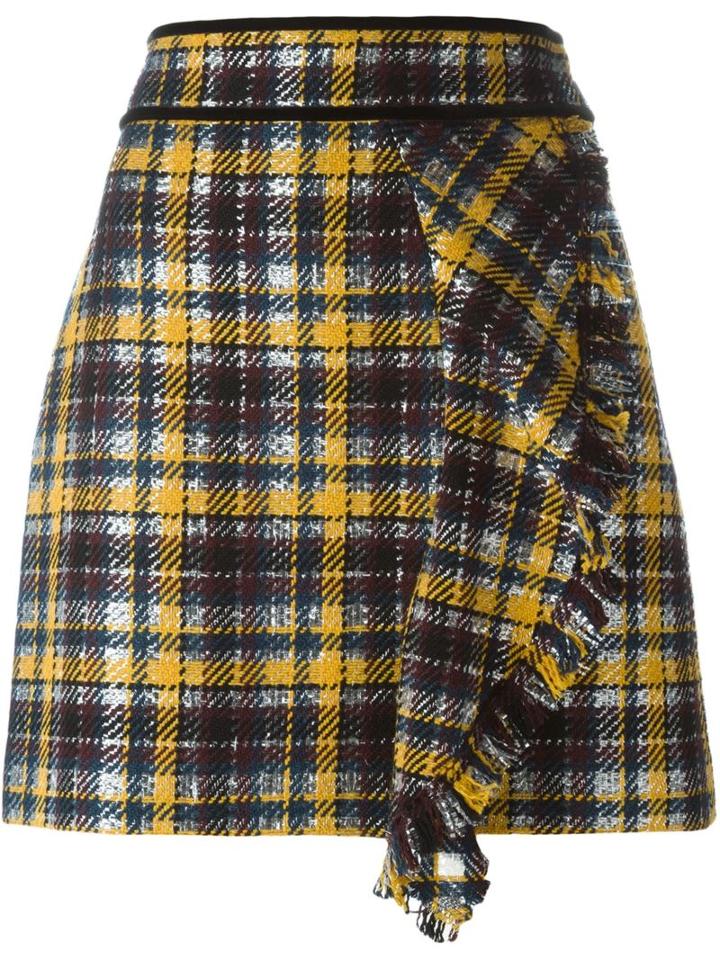 Msgm Front Ruffle Checked Skirt