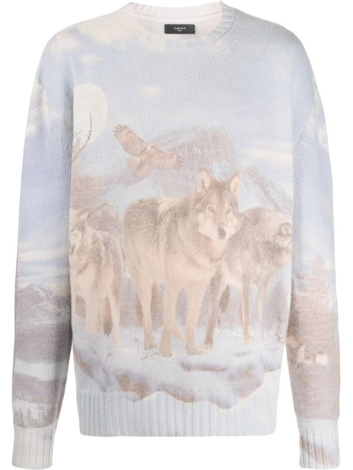 Amiri Wolf Print Jumper - Blue