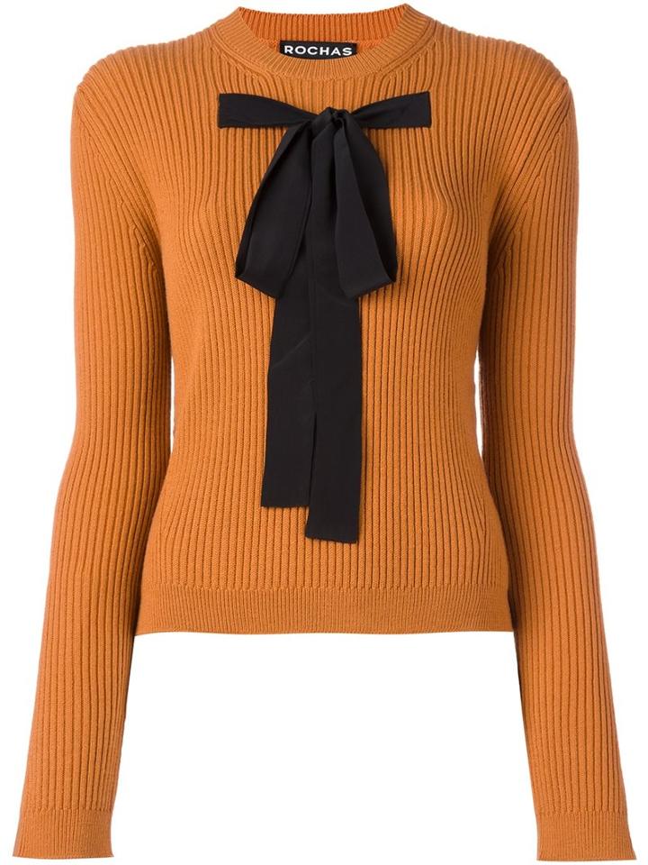 Rochas Bow Front Ribbed Jumper, Women's, Size: 42, Yellow/orange, Acrylic/polyester/wool