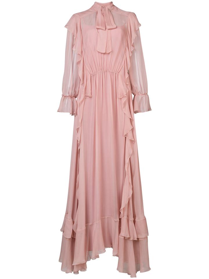 Alberta Ferretti Ruffled Bow-neck Gown - Pink & Purple