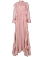 Alberta Ferretti Ruffled Bow-neck Gown - Pink & Purple
