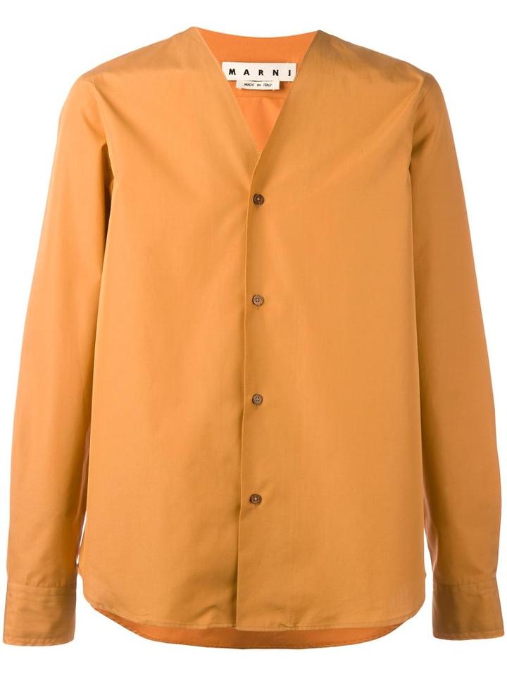 Marni Raw Edge V-neck Shirt, Men's, Size: 48, Yellow/orange, Cotton