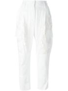 Roberto Cavalli Embroidered Pocket Trousers, Women's, Size: 40, White, Viscose/polyamide/cotton