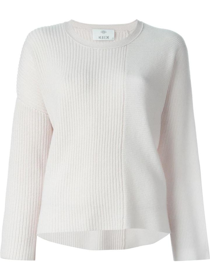 Allude Ribbed Panel Sweater, Women's, Size: Medium, White, Cashmere/virgin Wool