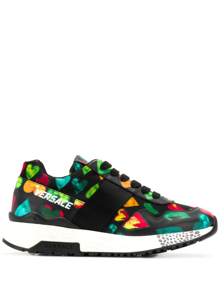 Versace Chunky Heart Print Sneakers - Black