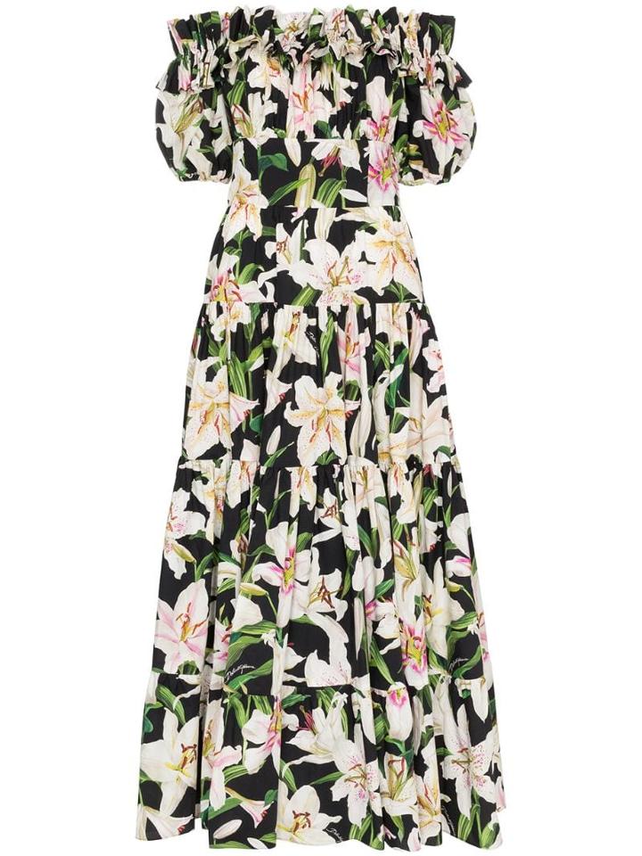 Dolce & Gabbana Lily Print Maxi Dress - Multicolour