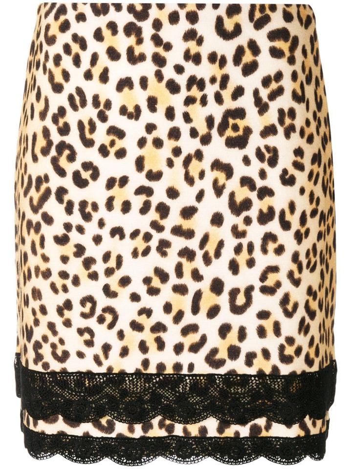 Blumarine Lace Detail Leopard Short Skirt - Nude & Neutrals