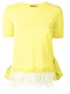 No21 Feather Trim T-shirt, Women's, Size: 48, Yellow/orange, Cotton/silk/feather