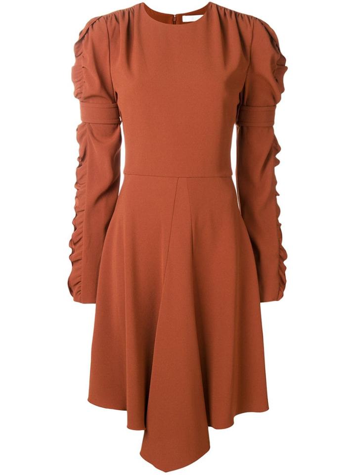Chloé Ruffled Sleeve Flared Dress - Brown