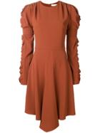 Chloé Ruffled Sleeve Flared Dress - Brown