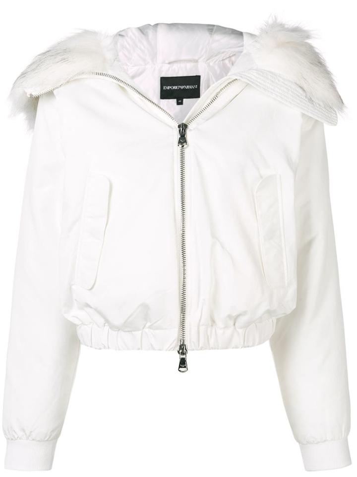 Emporio Armani Padded Faux Fur Hooded Jacket - White