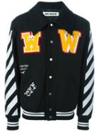 Off-white Striped Sleeves Varsity Jacket