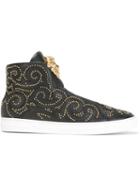 Versace Palazzo Hi-top Sneakers, Men's, Size: 43, Black, Leather/metal Other/rubber