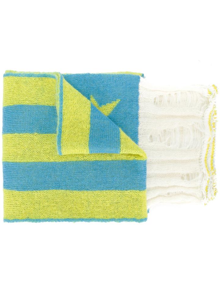 Msgm Stars And Stripes Distressed Scarf - Blue