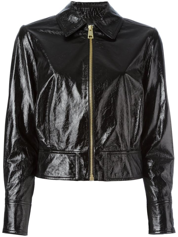 Lanvin Cracked Leather Jacket, Women's, Size: 38, Black, Lamb Skin/cupro/acetate