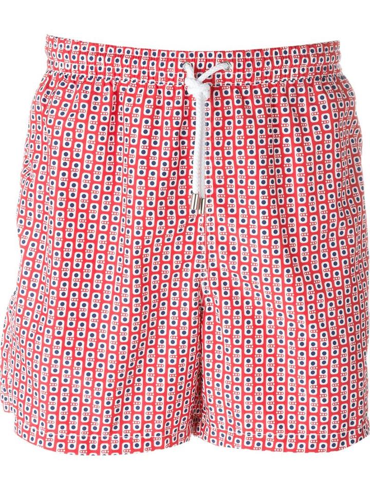Kiton Dotted Print Swim Shorts, Men's, Size: 54, Red, Polyester