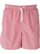 Kiton Dotted Print Swim Shorts, Men's, Size: 54, Red, Polyester