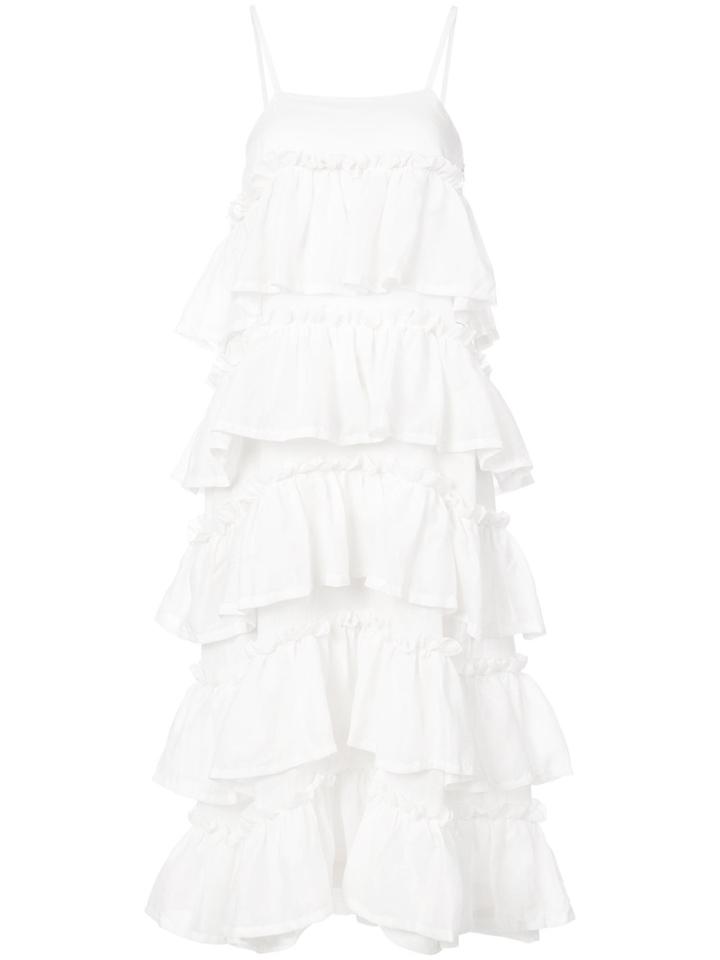 Isa Arfen Spaghetti Strap Ruffle Dress - White