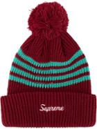 Supreme 4-stripe Loose Gauge Beanie - Red