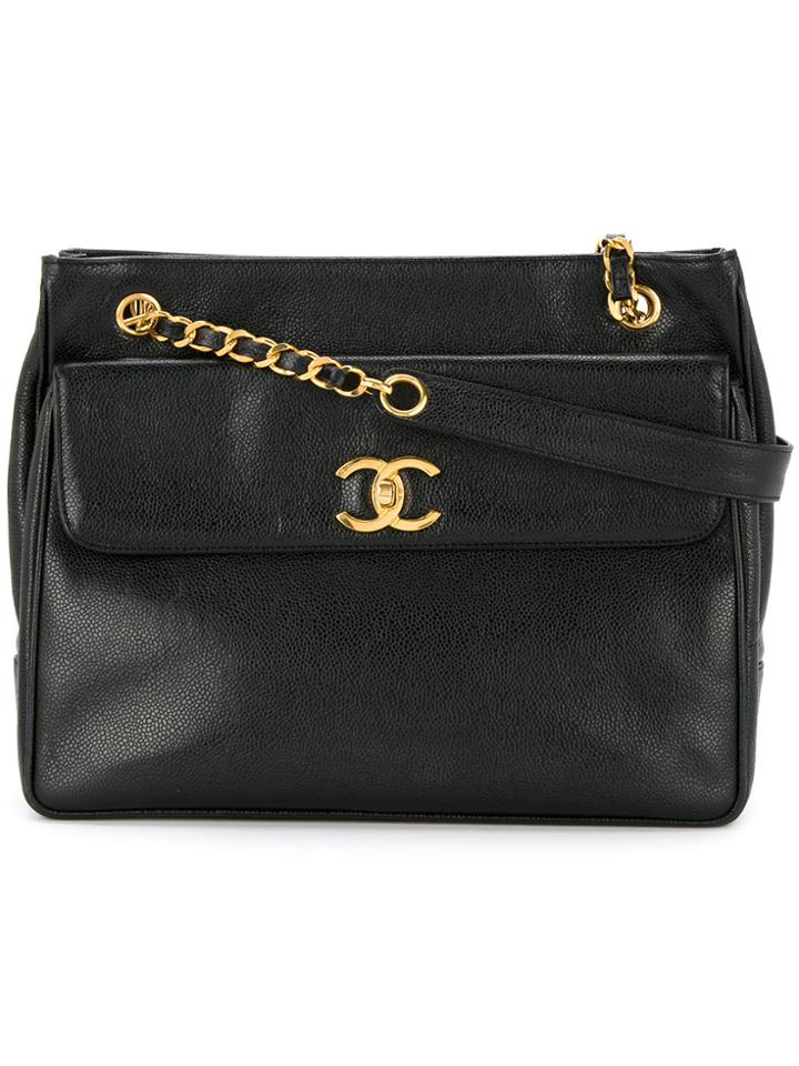 Chanel Vintage Front Flap Shoulder Bag - Black