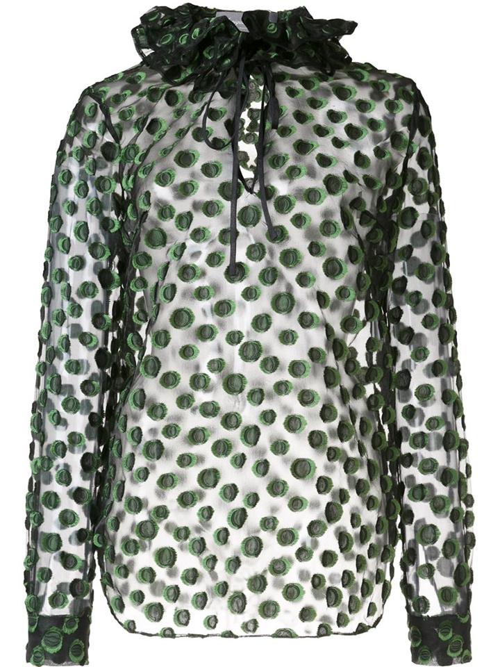 Monique Lhuillier Ruffled Dot Detail Blouse, Women's, Size: 4, Black, Silk