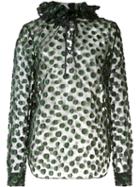 Monique Lhuillier Ruffled Dot Detail Blouse, Women's, Size: 4, Black, Silk