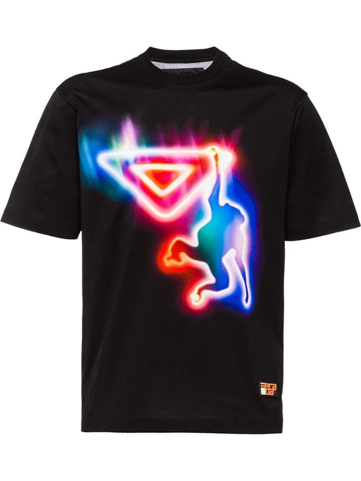 Prada Jersey T-shirt With Neon Monkey Print - Black