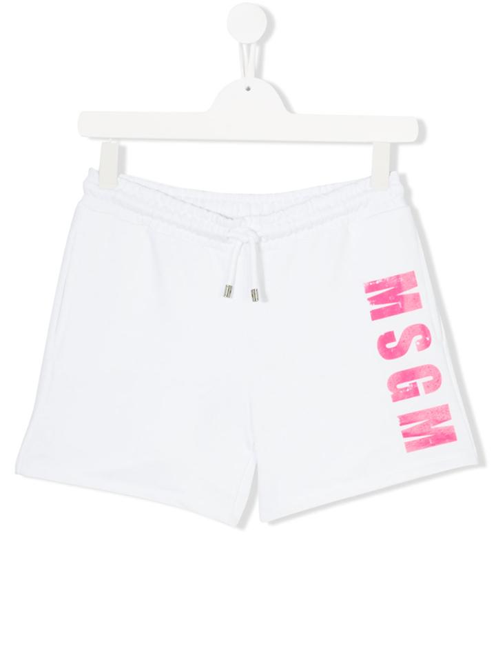 Msgm Kids Teen Logo Print Shorts - White