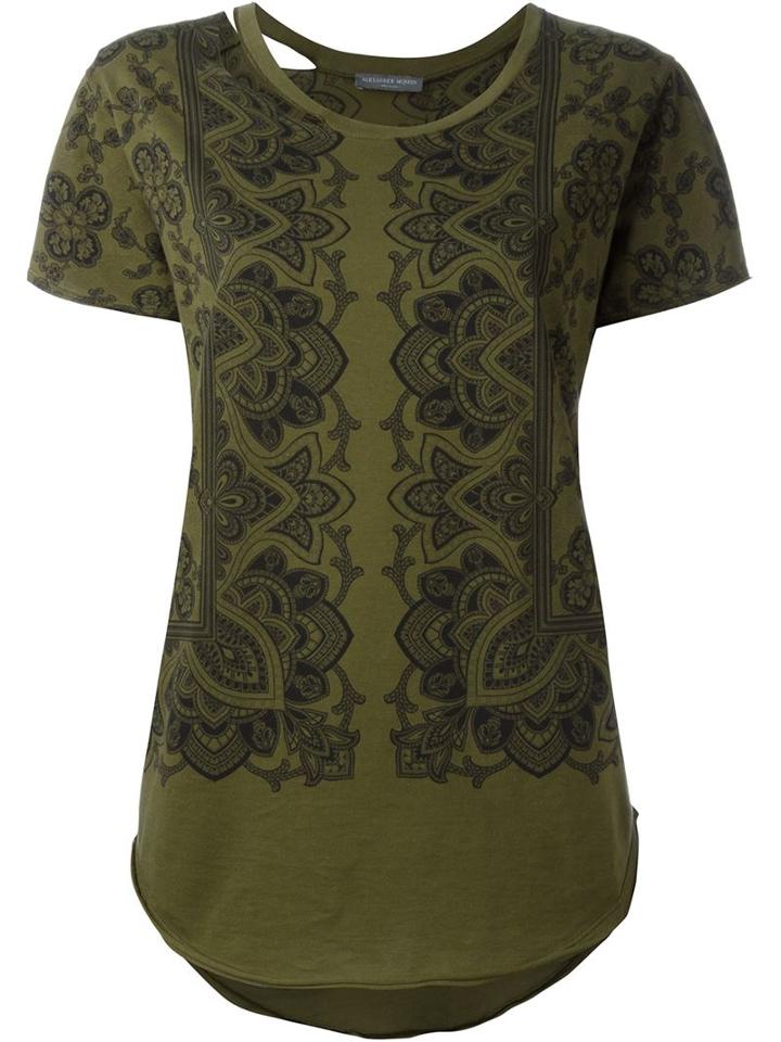Alexander Mcqueen Paisley Print T-shirt, Women's, Size: 42, Green, Cotton