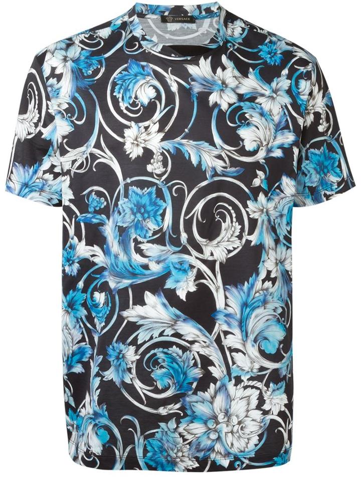 Versace Watercolour Baroque Print T-shirt, Men's, Size: Small, Black, Cotton