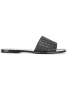 Bottega Veneta Interlaced Leather Flat Sandals - Black