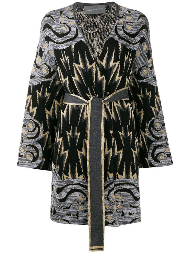 Alberta Ferretti Geometric Intarsia Cardi-coat - Black