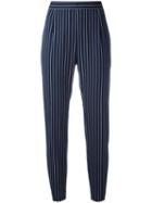 Pierre Balmain Striped Cropped Trousers, Size: 38, Blue, Cotton/polyamide/spandex/elastane