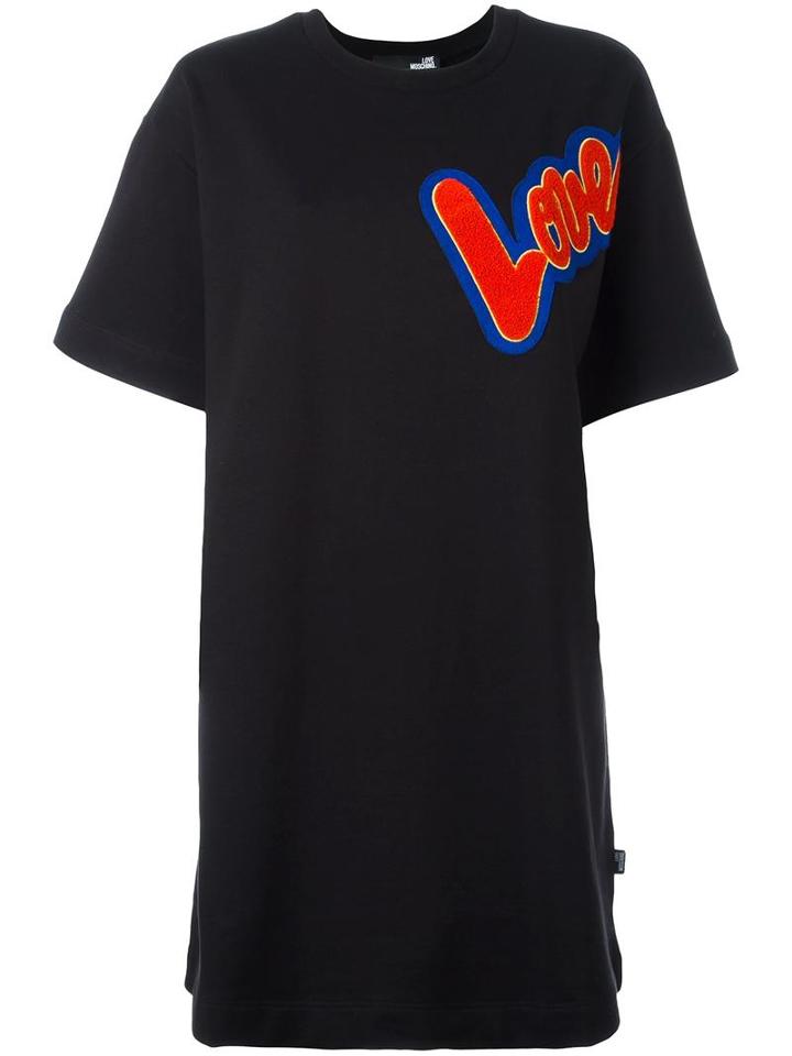Love Moschino Love Patch T-shirt Dress, Size: Small, Black, Cotton
