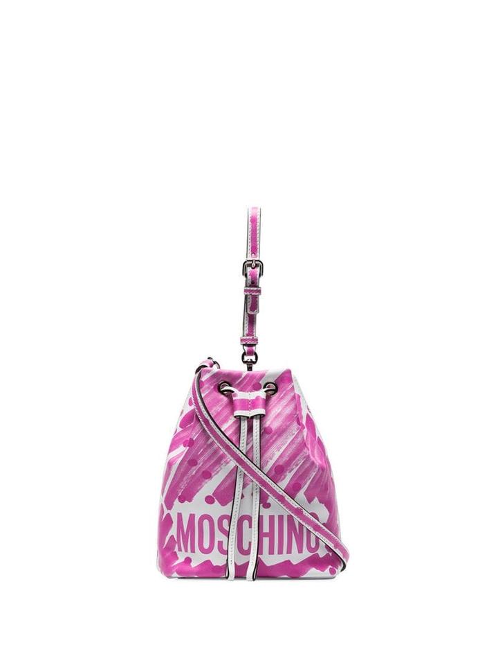 Moschino White Mini Brushstroke-print Leather Shoulder Bag - Pink