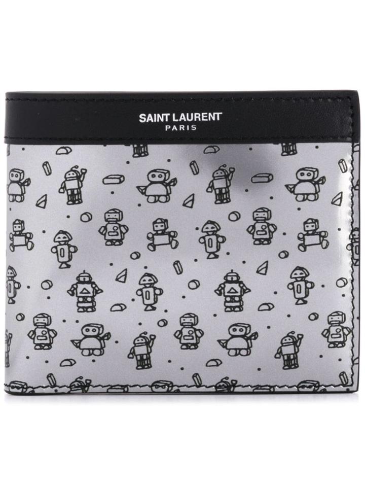 Saint Laurent Robot Print Bi-fold Wallet - Silver