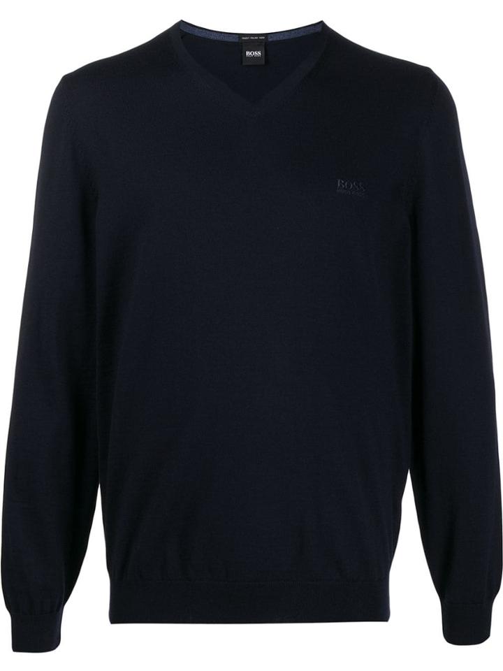 Boss Hugo Boss V-neck Long Sleeve Jumper - Blue