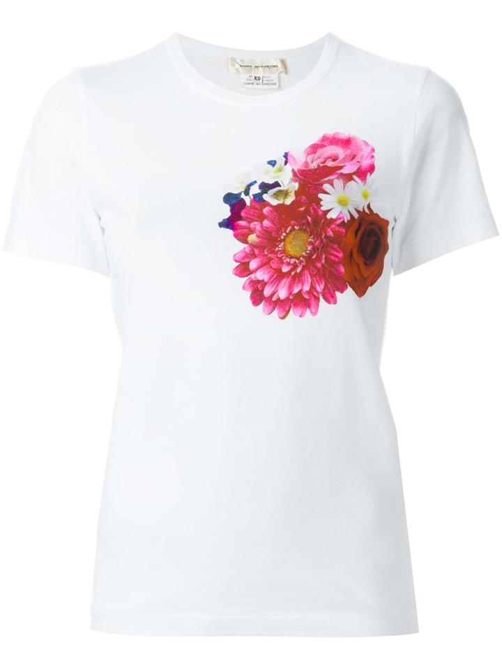 Comme Des Garçons Flower Chest Print T-shirt, Women's, Size: Xs, White, Cotton