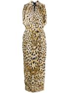 Prada Animal Print Draped Dress - Brown