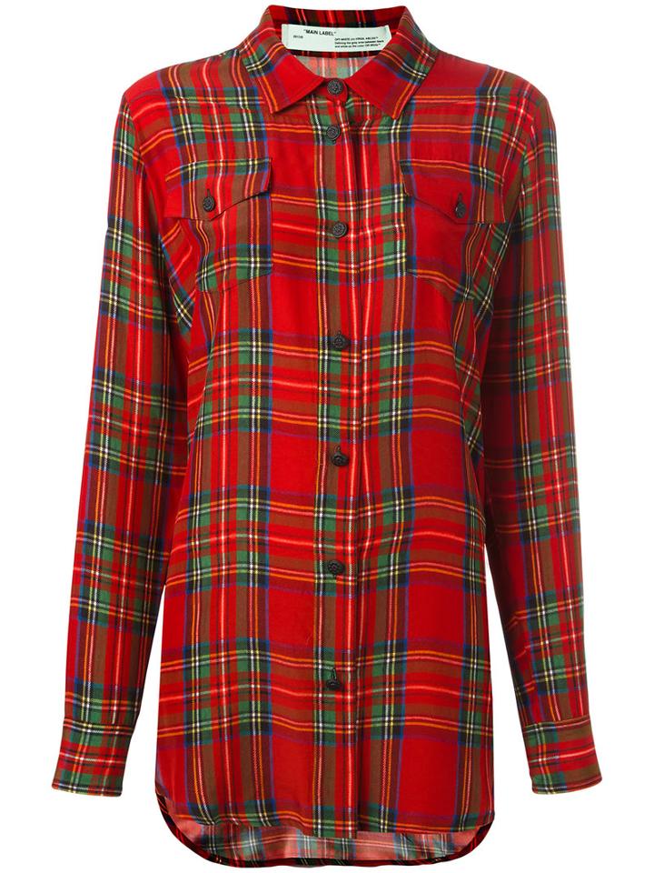 Off-white Plaid Shirt, Size: Medium, Red, Silk