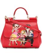 Dolce & Gabbana Cartoon Detail Shoulder Bag, Women's, Red, Calf Leather/lamb Skin