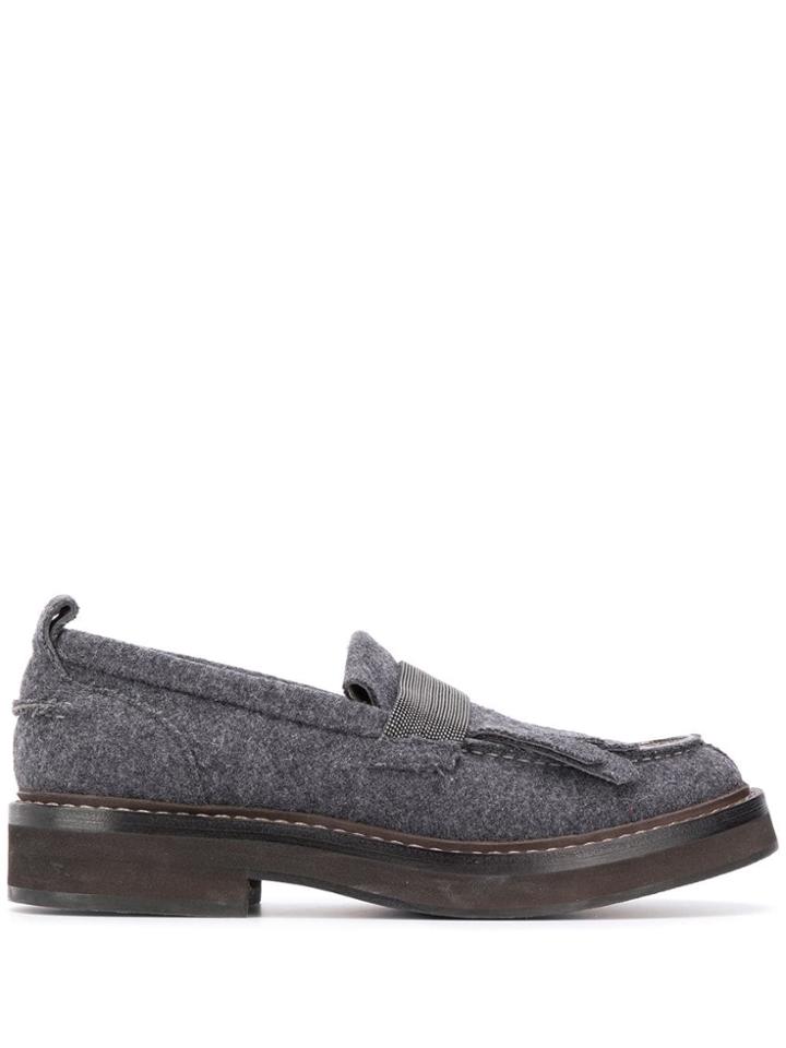 Brunello Cucinelli Beaded Strap Textured Loafers - Grey