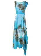 Natasha Zinko Printed Frilled Back Maxi Dress - Blue