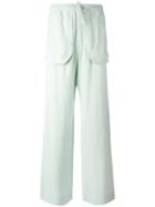Qasimi External Pockets Straight Trousers, Men's, Size: 30, Green, Linen/flax/viscose