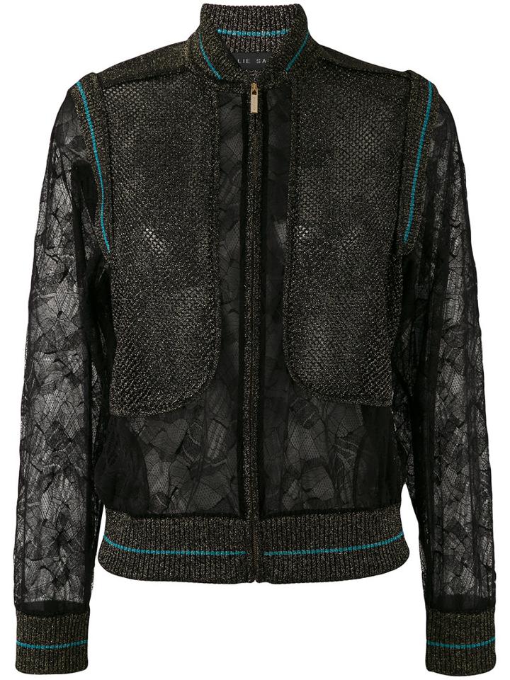 Elie Saab - Lace Panel Bomber Jacket - Women - Nylon/polyester/viscose - 40, Black, Nylon/polyester/viscose