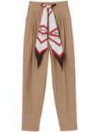 Burberry Scarf Detail Cotton Tapered Trousers - Brown