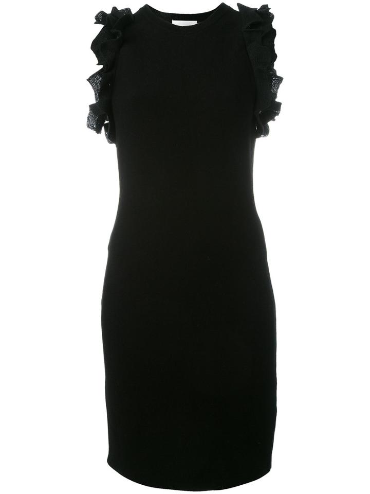 3.1 Phillip Lim Zip And Ruffle Detail Dress, Women's, Size: Medium, Black, Cotton/spandex/elastane